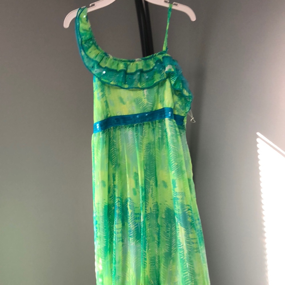 Green and blue maxi dress